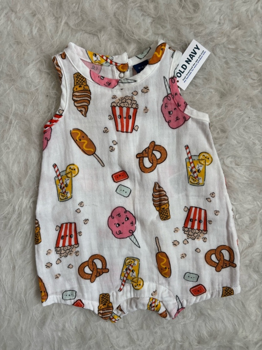 Old Navy White Baby Romper with Colorful, Festive Summer Snack AOP